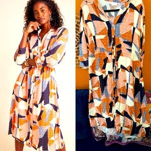 🧡 COREY LYNN CALTER ABSTRACT MOD GEO SHIRT DRESS NO BELT POCKETS SMALL R: $220